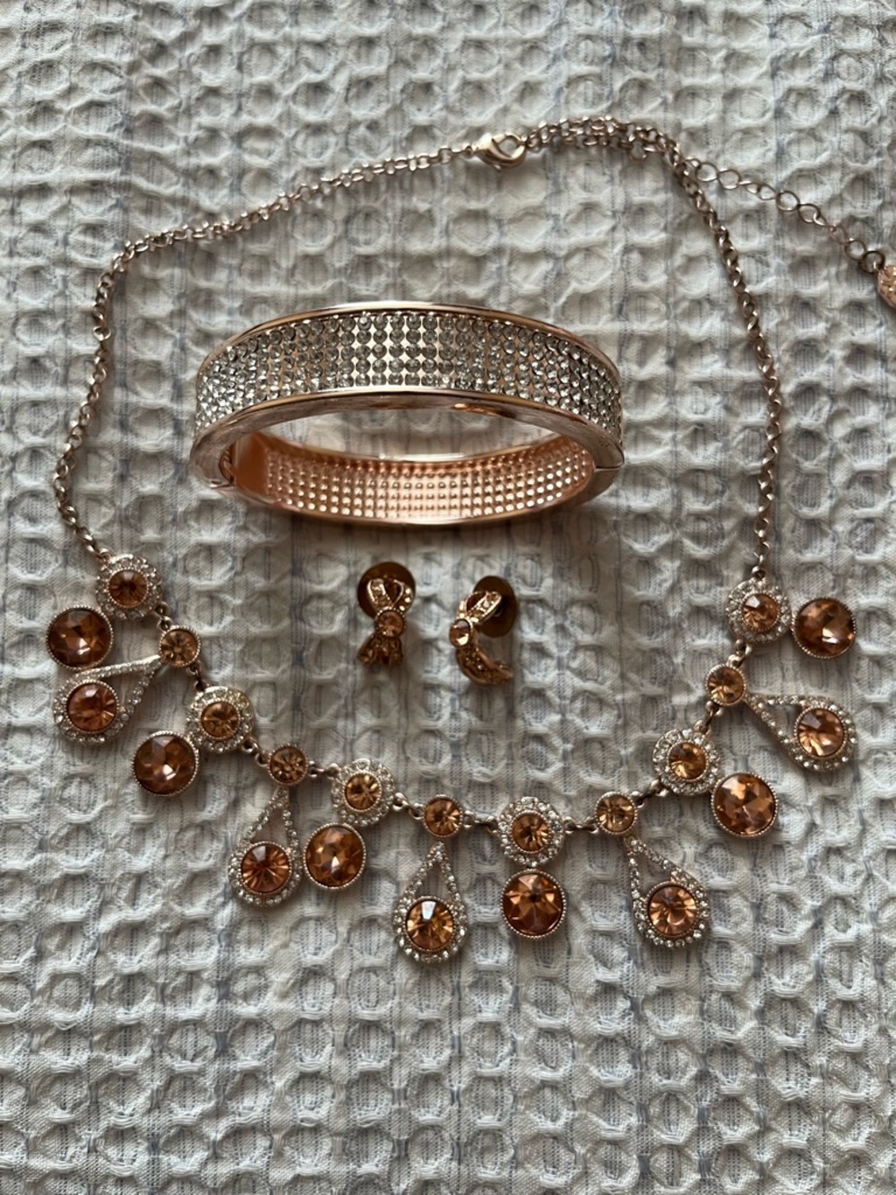 Rose Gold Crystal Bracelet, Necklace & Earring Set - Rose Gold Jewelry